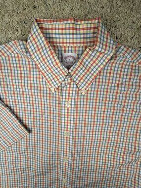 Brooks Brothers Shirt Large Button Up Regular Fit Short Sleeve Plaid Colorful